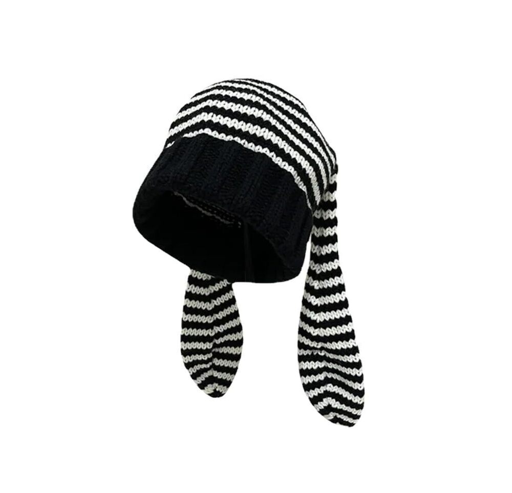4024 Crochet Hat Striped Long Ears Knitted Hats Autumn Winter Cute Warm Ear